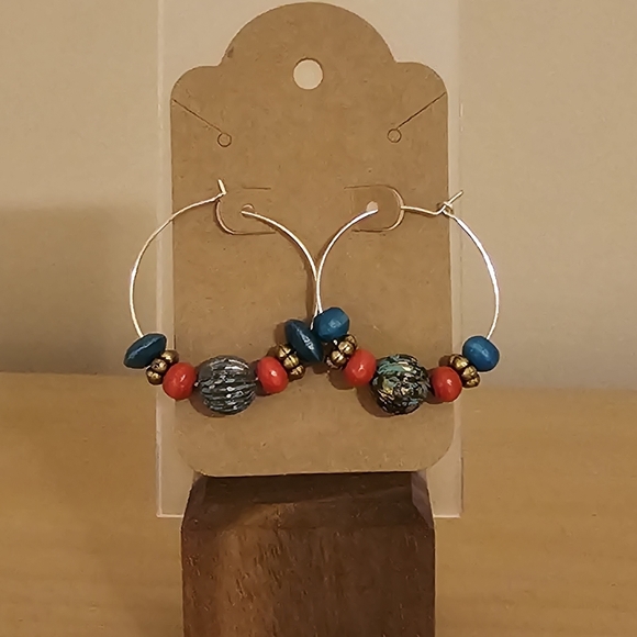 NEW Hand Crafted Beaded Hoop Earrings with Southwestern Influence - Picture 3 of 3